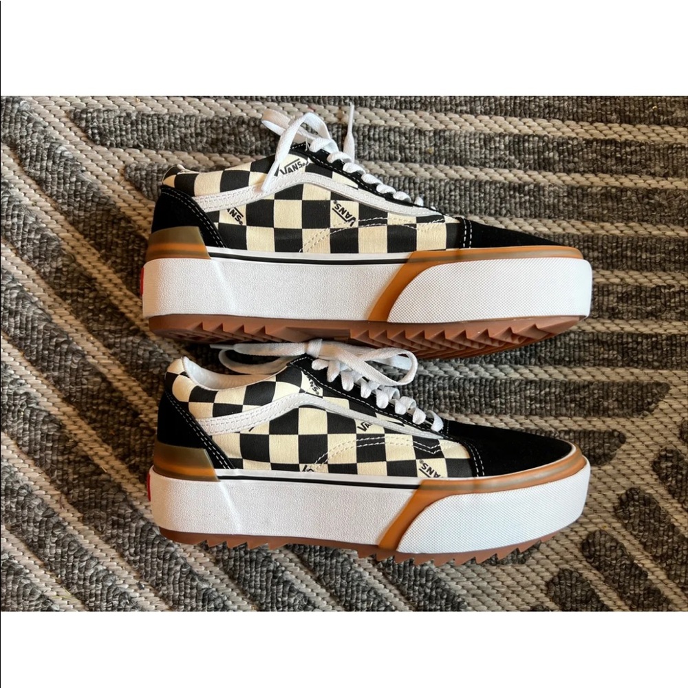 Vans Old Skool Stacked Platform Skater Shoes Womens 9.5 Mens 8 Checkered